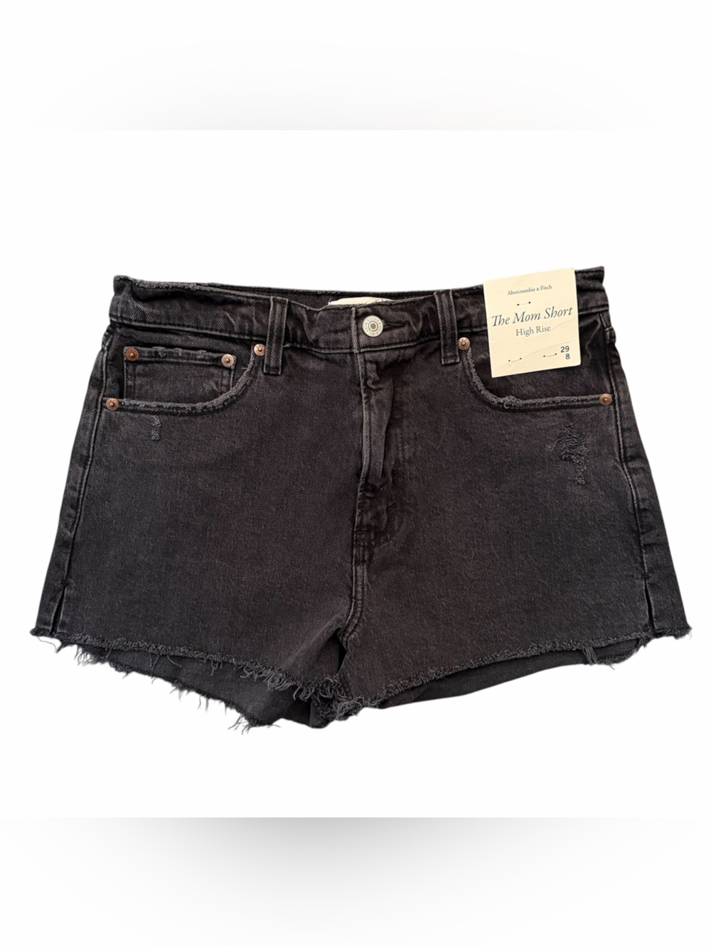 NWT Abercrombie & Fitch The Mom Short High Rise Black Denim Shorts